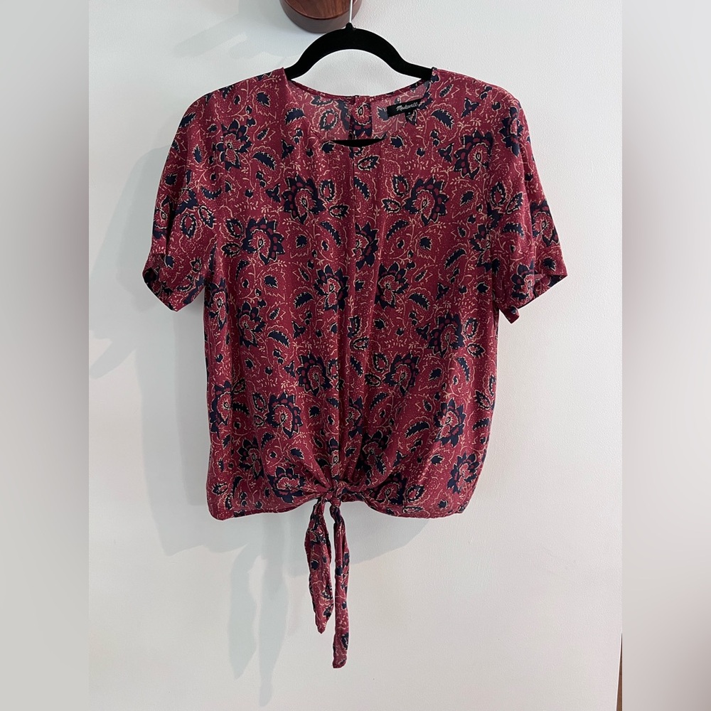 Madewell Silk Floral Tie-Front Blouse